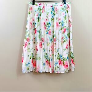 Ann Taylor Pleated Floral White/Pink/Green A-Line Skirt